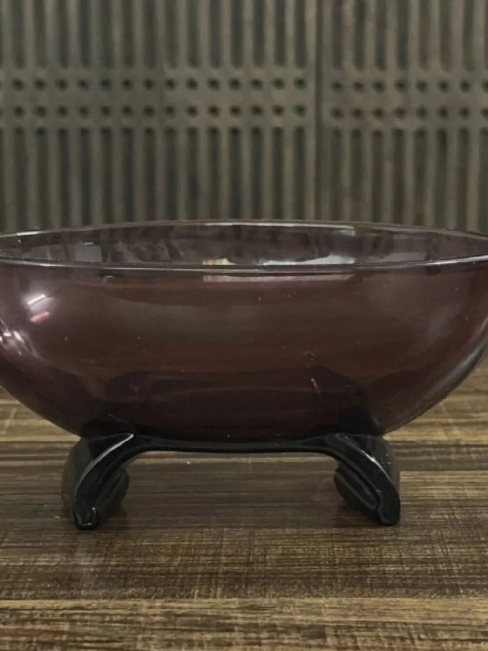 Vintage Viking Glass #1048 Scroll Oval Bowl Amethyst Purple Footed MCM 1954